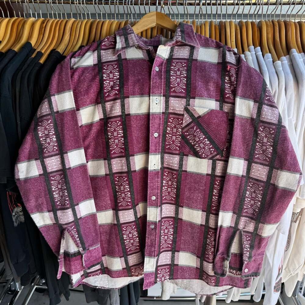Vintage Western Plaid Aztec Quilt Patchwork Button-Down Shirt